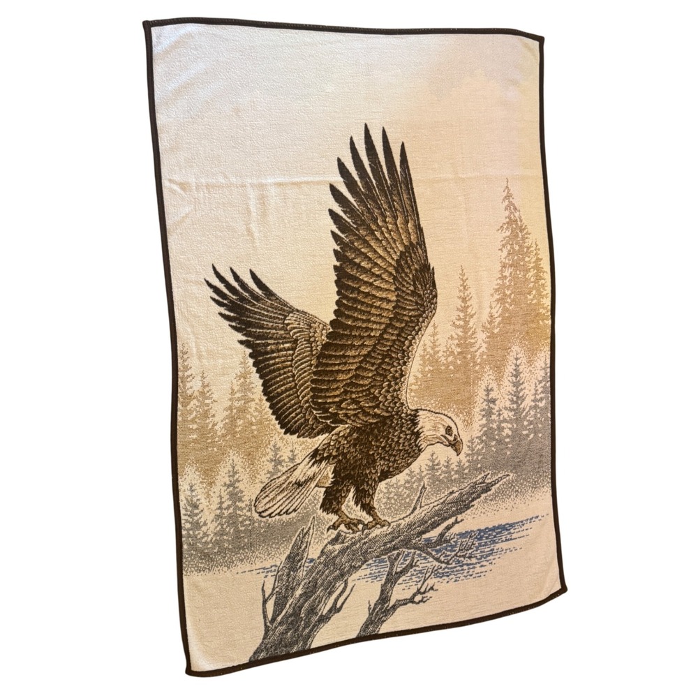 Vintage Eagle Wildlife Plush Throw Blanket Brown Cream 74x50 San Marcos Style